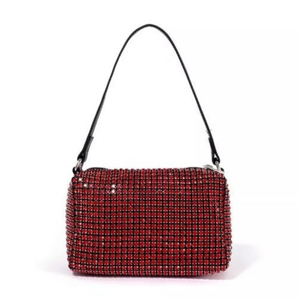 Ruby Red Beaded Rhinestone Crossbody Top Handle Bag New